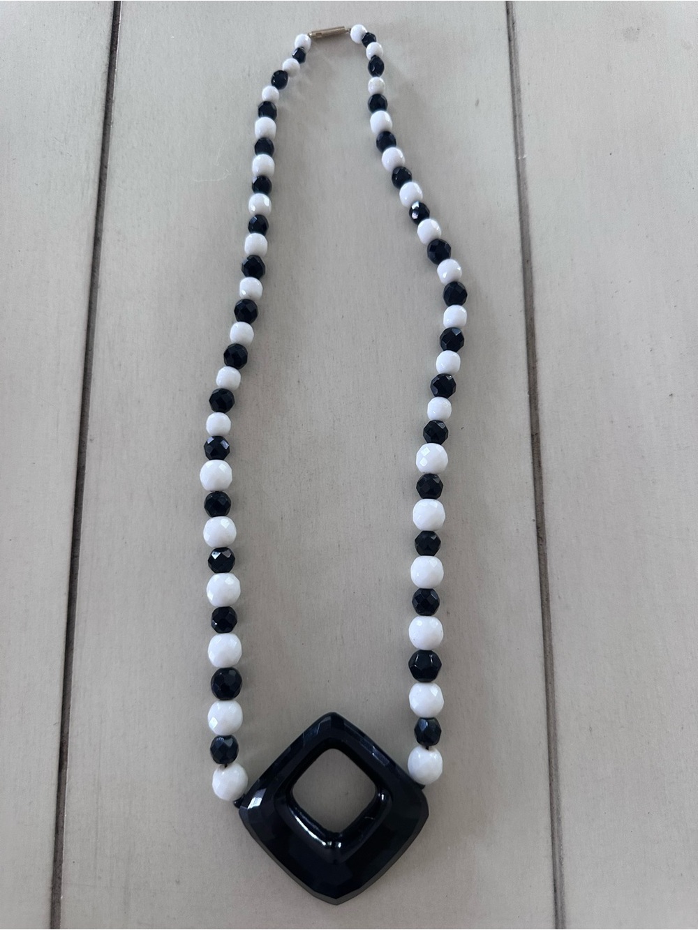 Vintage Black & White Glass Beaded Statement Necklace